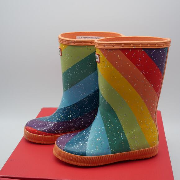 NEW Hunter Kids First Classic Rain Boots Stripe Glitter Little Kid's US 12 UK 10 - Picture 1 of 10